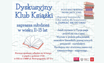 Dyskusyjny Klub Książki zaprasza młodzież w wieku 11-15 lat