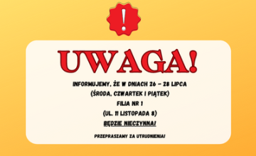 Filia nr 1 (ul. 11 Listopada 8) nieczynna!